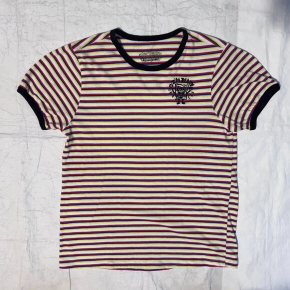 Nickelodeon Spongebob Squarepants Red & Yellow Striped Stitched Logo Tshirt - XS - Picture 1 of 5